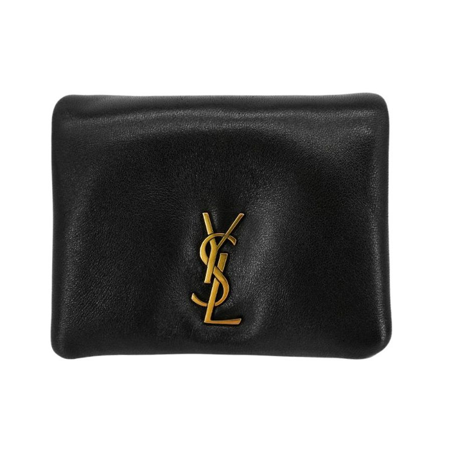 YSL 展示品 Calypso 羊皮霧金釦三折短夾(764000-黑)-0