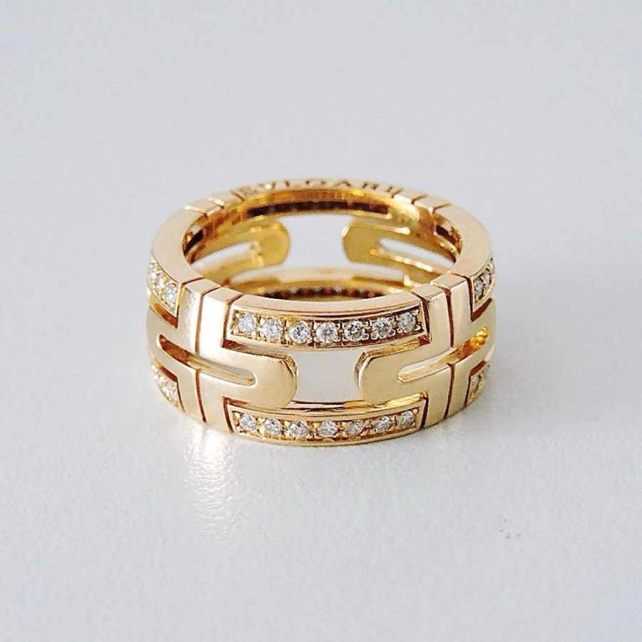 二手 BVLGARI 寶格麗 BULGARI 18K金 PARENTESI 鏤空鑲鑽戒指 49 女戒 男戒-4