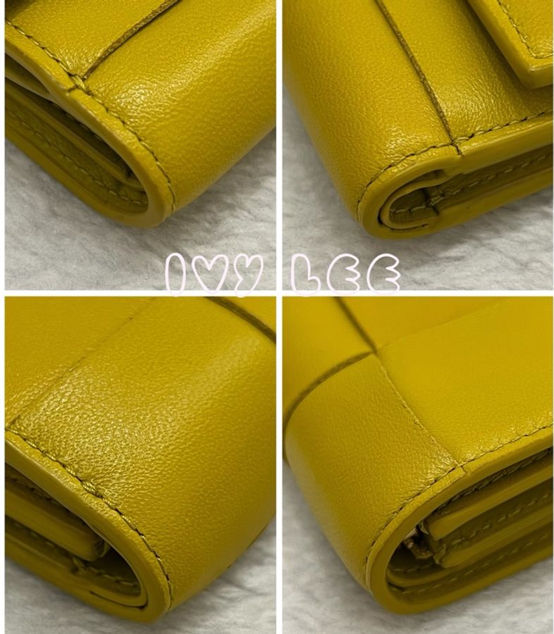BOTTEGA VENETA 寶緹嘉  Cassette 寬編織 羊皮三折 短夾 芥末黃 黃色 二手精品-14
