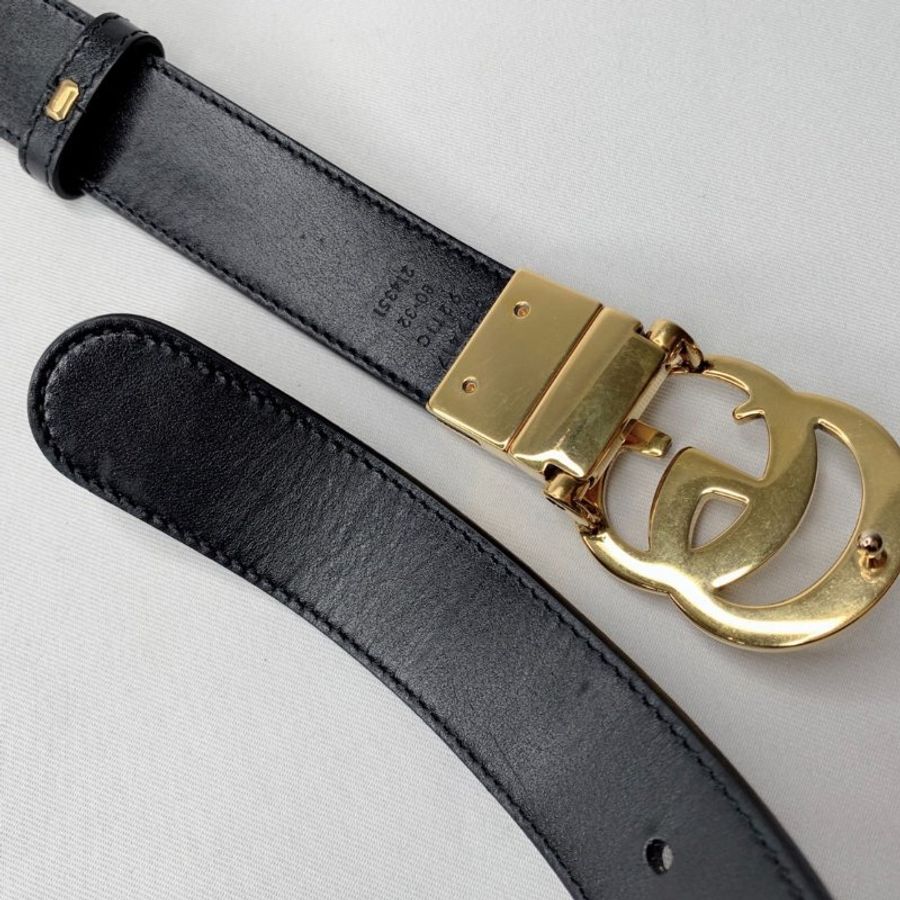 GUCCI 雙G老花金屬扣雙面皮帶-7