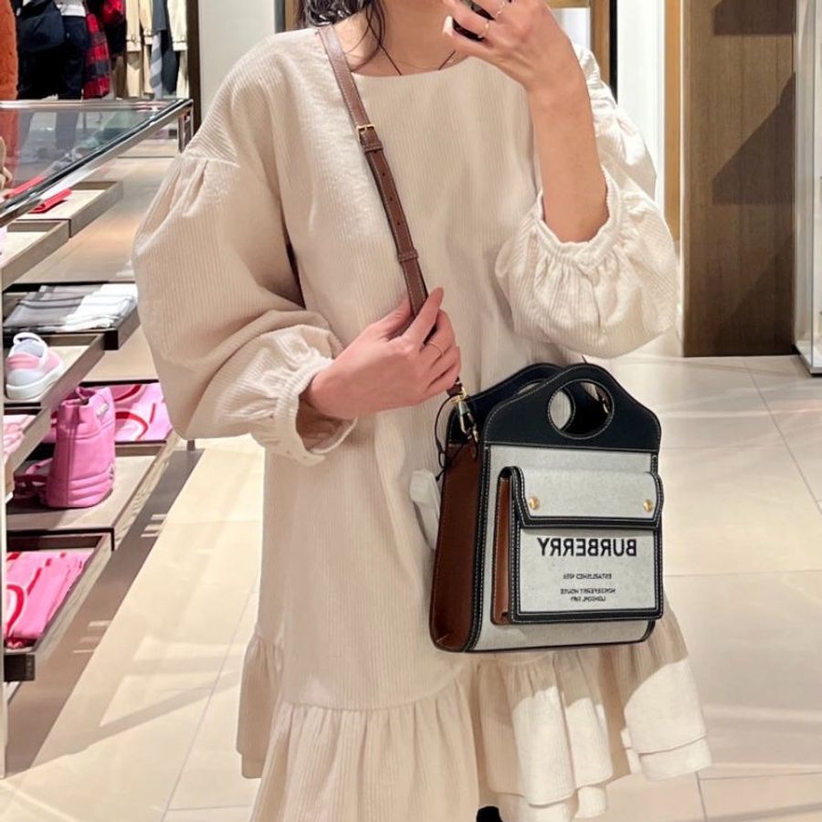Burberry 80393631 徽標帆布拼皮革迷你Pocket 包 黑色/棕褐色【促銷品】-3