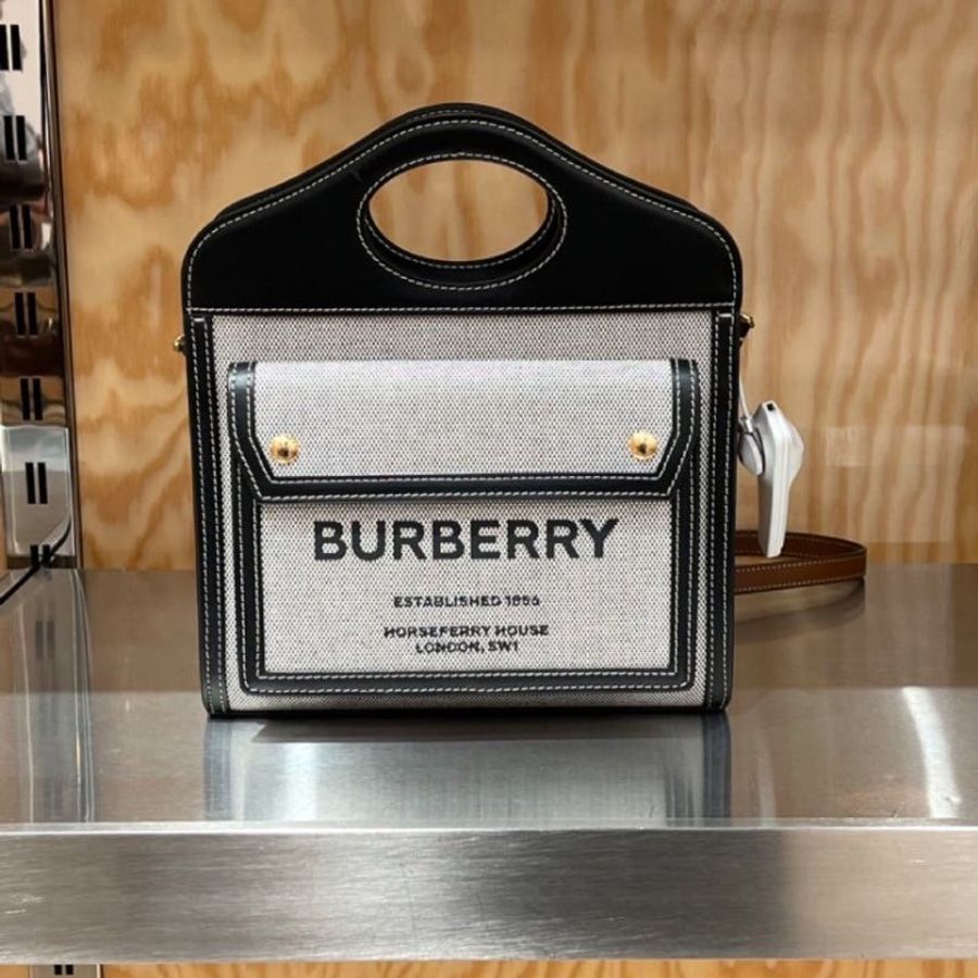 Burberry 80393631 徽標帆布拼皮革迷你Pocket 包 黑色/棕褐色【促銷品】-4