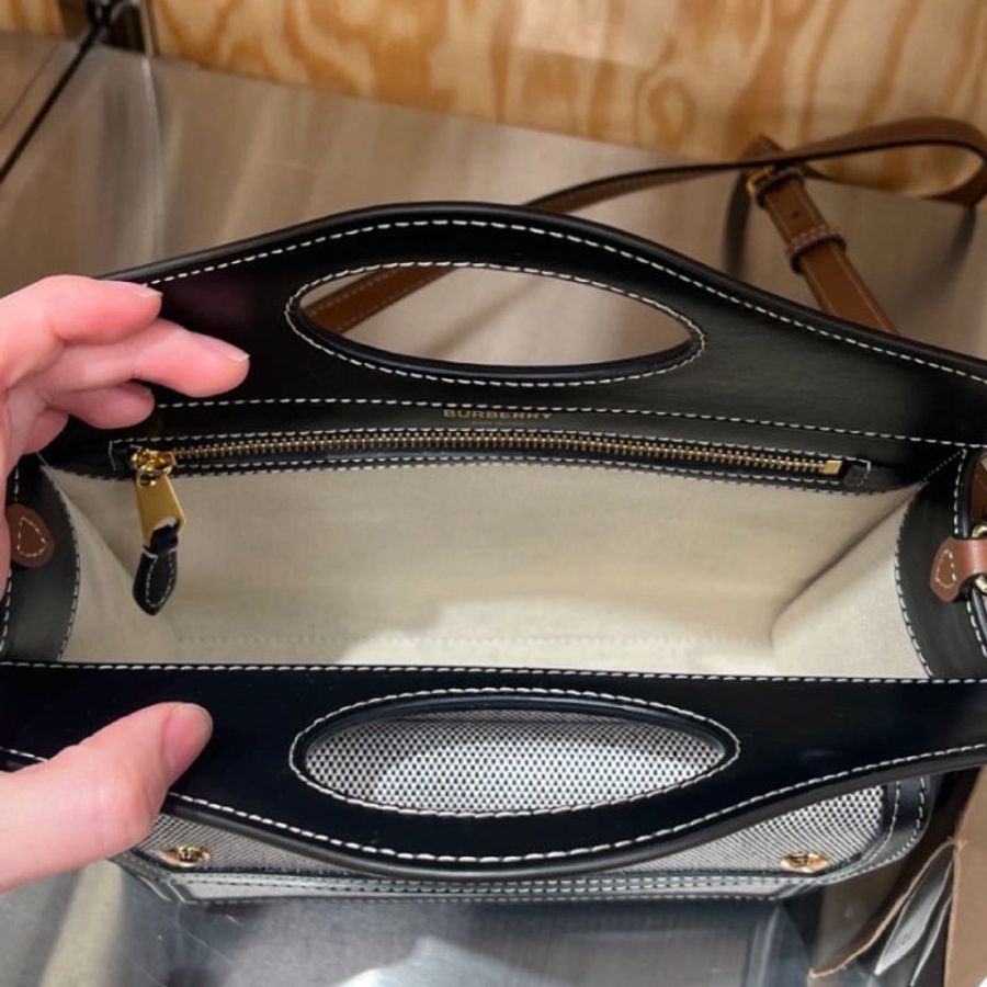 Burberry 80393631 徽標帆布拼皮革迷你Pocket 包 黑色/棕褐色【促銷品】-8