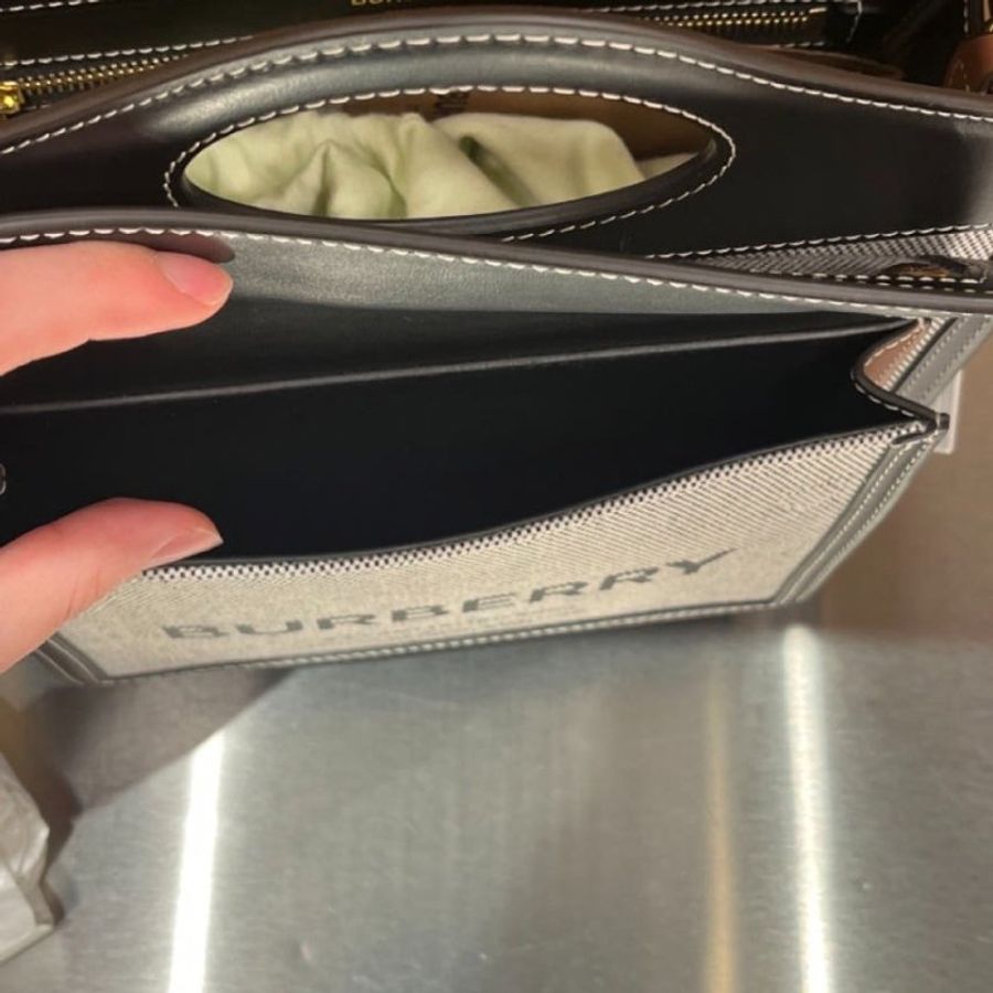 Burberry 80393631 徽標帆布拼皮革迷你Pocket 包 黑色/棕褐色【促銷品】-10