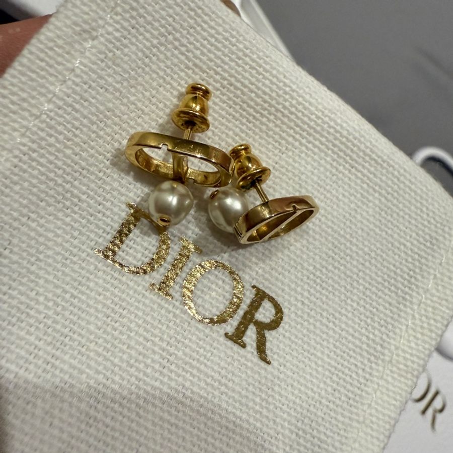 「已售出」Dior Petit CD 耳環 金色珍珠 經典款-3