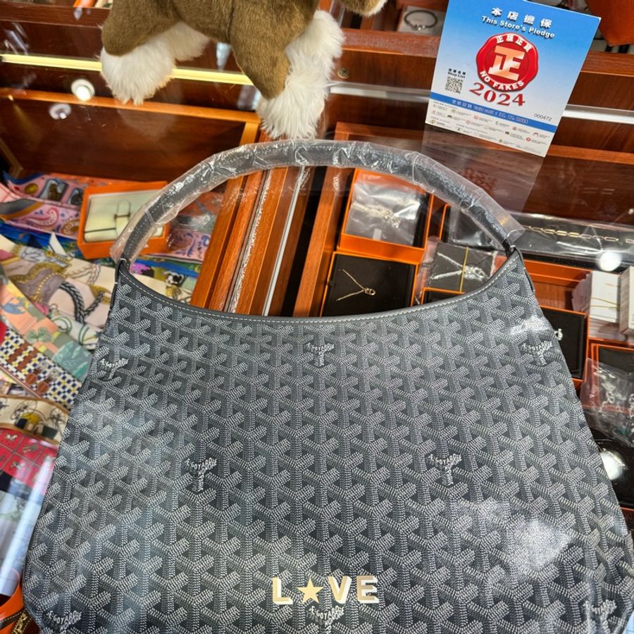 ✨持有香港正品正貨標籤公司✨ Goyard 灰色Hobo拼奶茶色Love 字-0