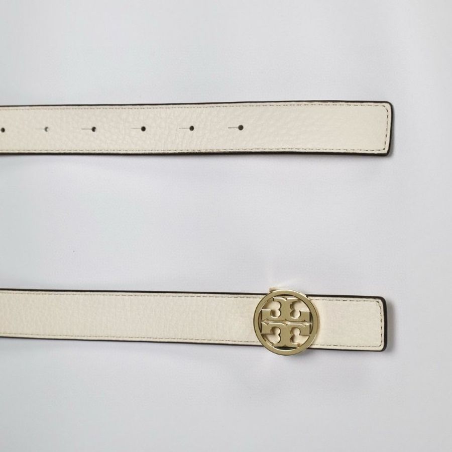"限時降價"-Tory Burch Miller 2.5公分寬雙面皮革腰帶 白色/棕色 時尚百搭 S/M-3