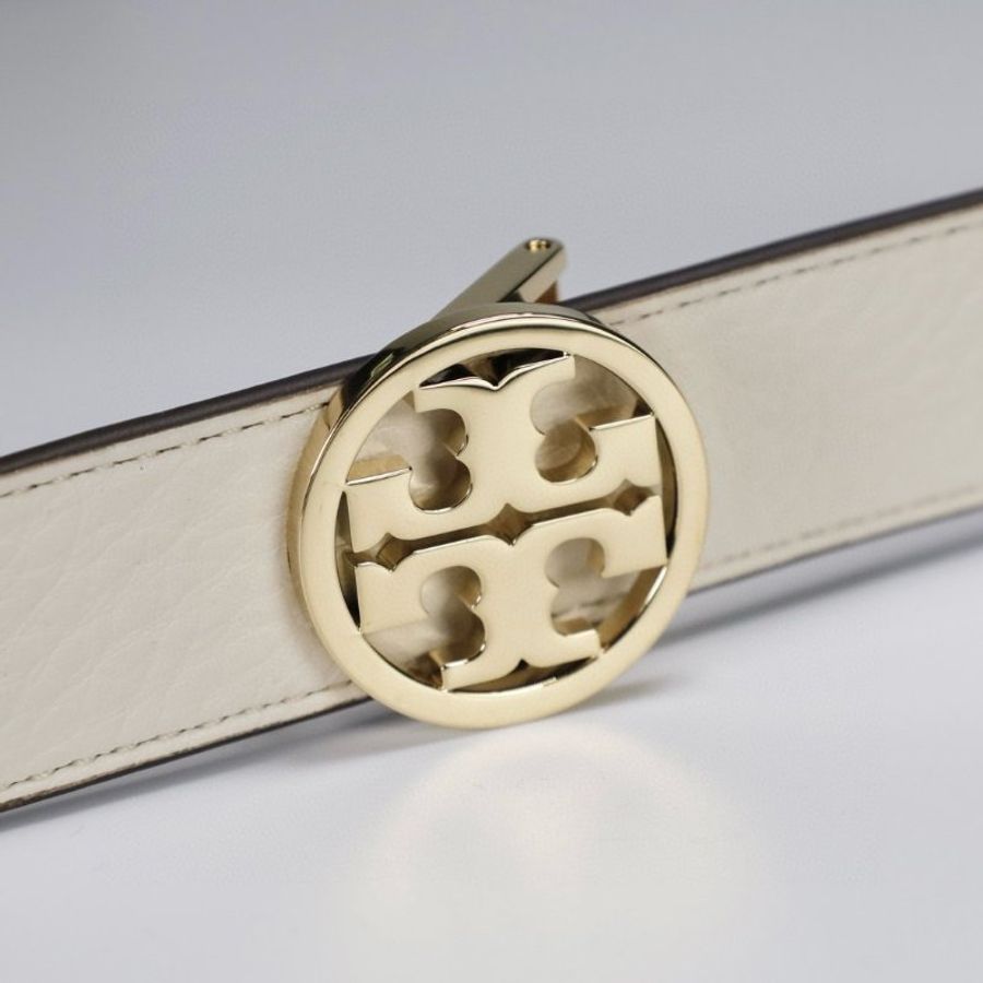 "限時降價"-Tory Burch Miller 2.5公分寬雙面皮革腰帶 白色/棕色 時尚百搭 S/M-4