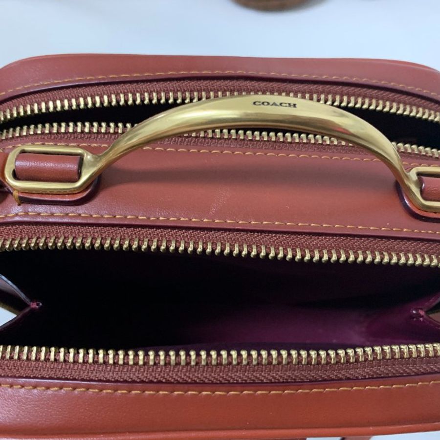 專櫃款 COACH 703 RILEY LUNCHBOX 經典塗層帆布馬鞍色協肩包 午餐包 側背包-9