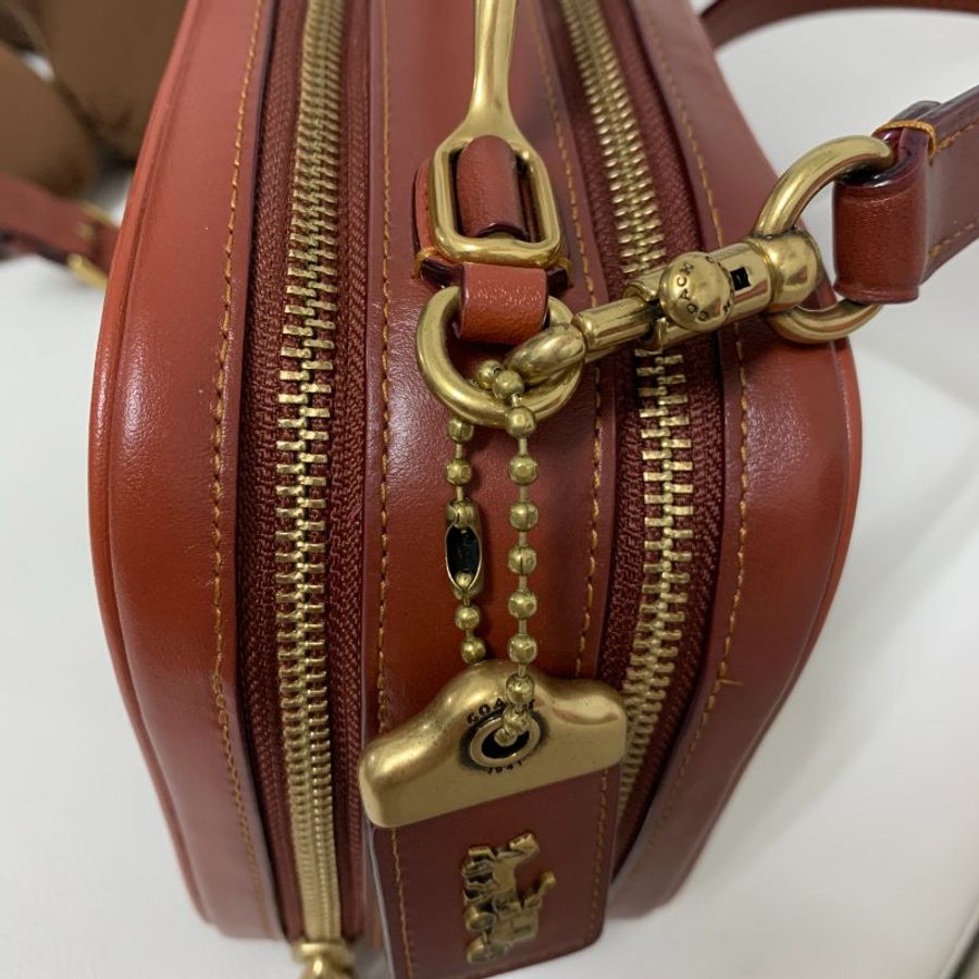 專櫃款 COACH 703 RILEY LUNCHBOX 經典塗層帆布馬鞍色協肩包 午餐包 側背包-11