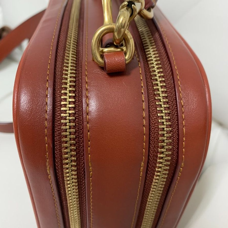 專櫃款 COACH 703 RILEY LUNCHBOX 經典塗層帆布馬鞍色協肩包 午餐包 側背包-12