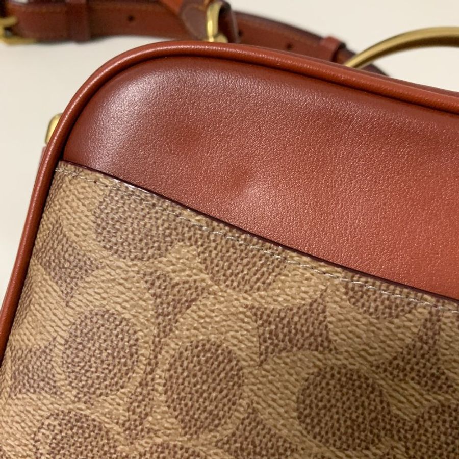 專櫃款 COACH 703 RILEY LUNCHBOX 經典塗層帆布馬鞍色協肩包 午餐包 側背包-15