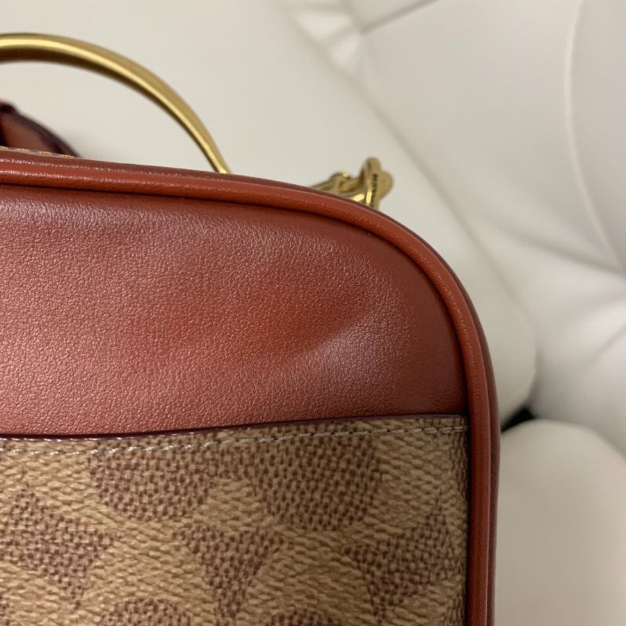 專櫃款 COACH 703 RILEY LUNCHBOX 經典塗層帆布馬鞍色協肩包 午餐包 側背包-16