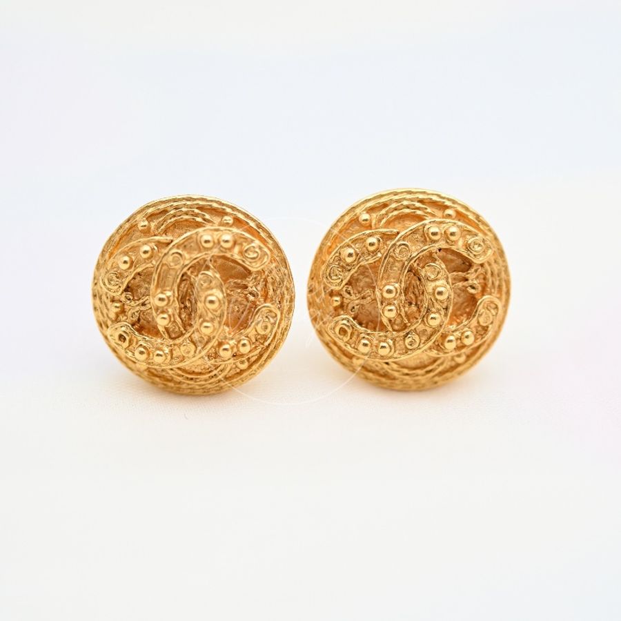 [Pre-owned] Chanel Vintage Gold CC Filigree Earrings-29