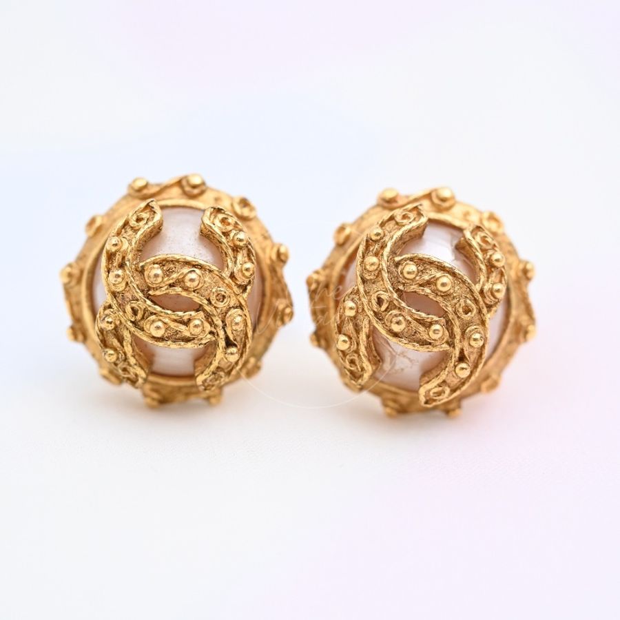 [Pre-owned] Chanel Vintage CC Faux-Pearl Clip-on Earrings-14