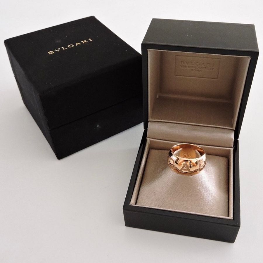 二手 BVLGARI 寶格麗 18K金 玫瑰金 BULGARI MOLOLOGO 寬版戒指 53 男戒 女戒-0