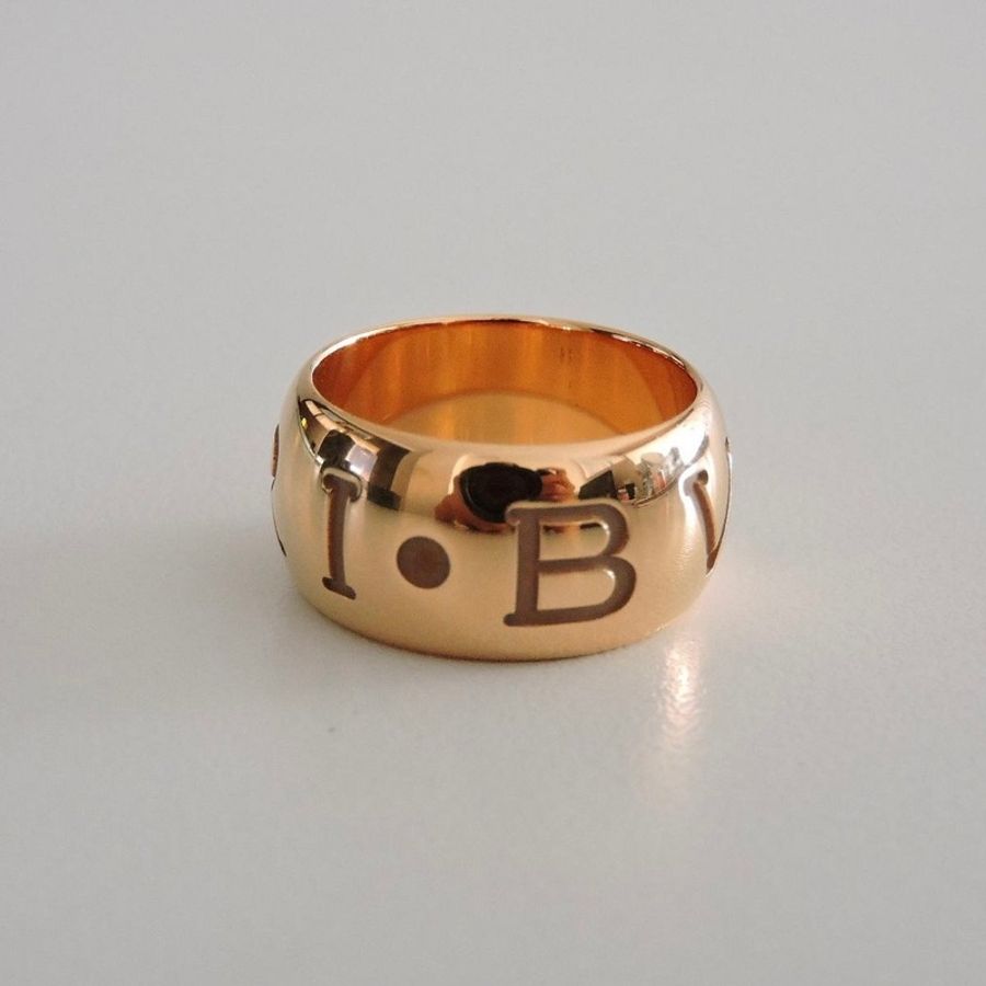二手 BVLGARI 寶格麗 18K金 玫瑰金 BULGARI MOLOLOGO 寬版戒指 53 男戒 女戒-6