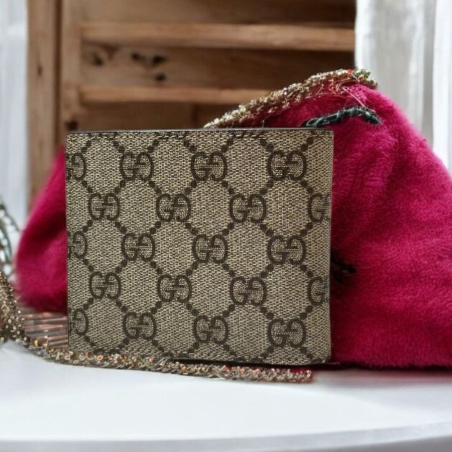 GUCCI Neo Vintage系列虎頭造型內裡拚色對開短夾棕*展品-3