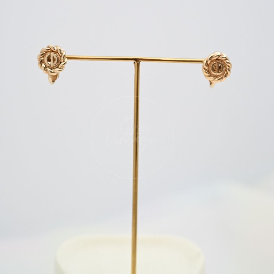 [Pre-owned] Dior Gold Metal Swirl Earclips-10