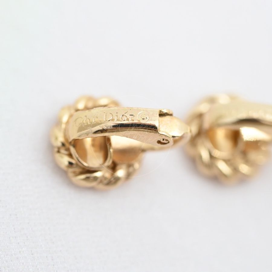 [Pre-owned] Dior Gold Metal Swirl Earclips-15