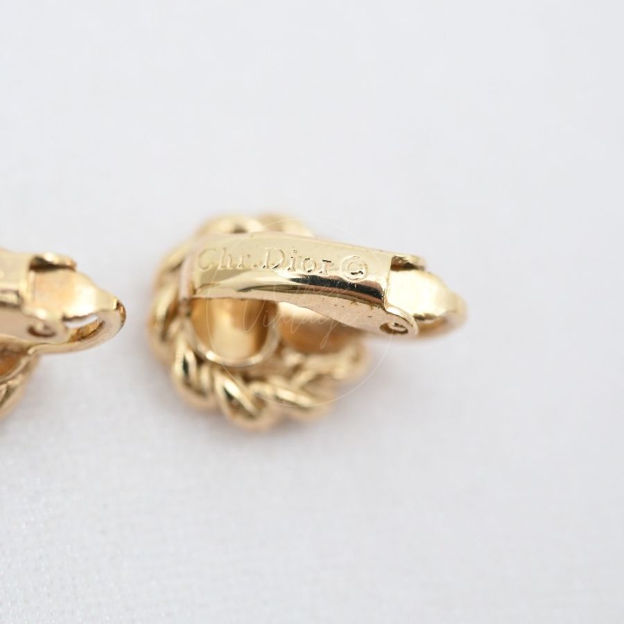 [Pre-owned] Dior Gold Metal Swirl Earclips-36