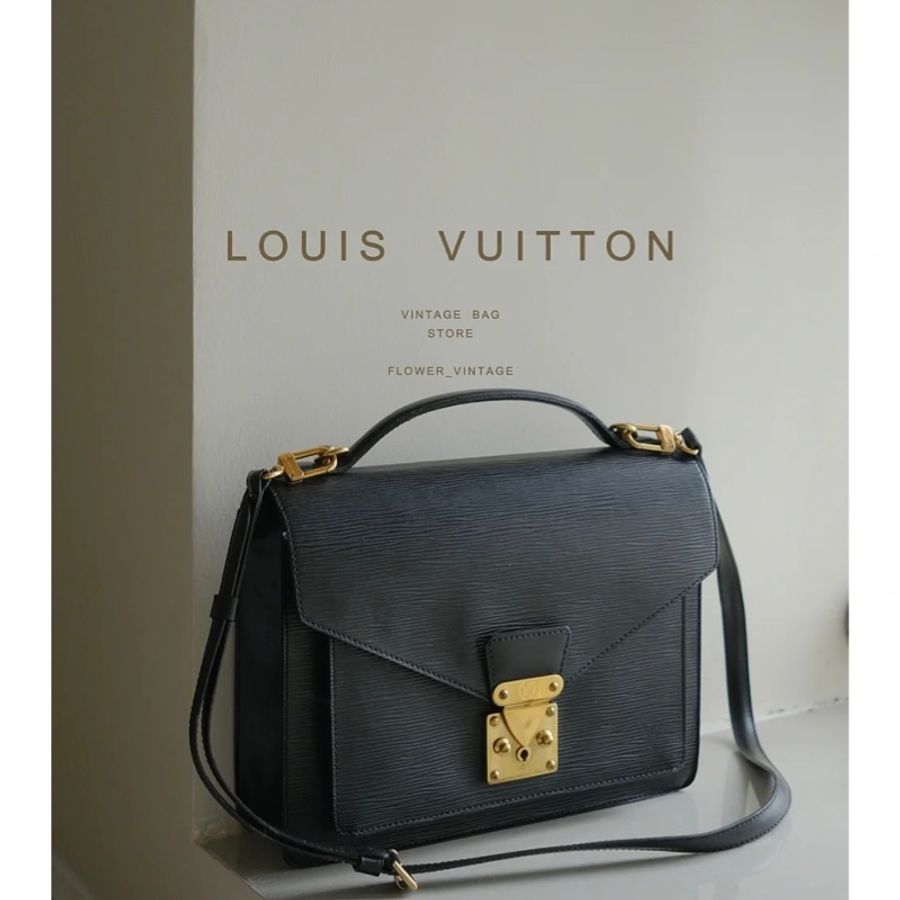 Louis Vuitton Epi水波紋 蒙梭郵差包 斜背包 黑金 #郵差包 #水波紋 #黑金-1