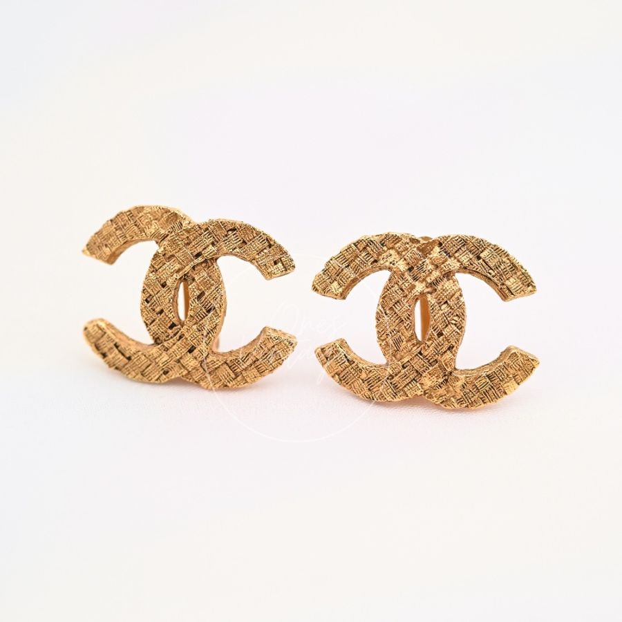 [Pre-owned] Chanel Vintage Tweed Earrings-5