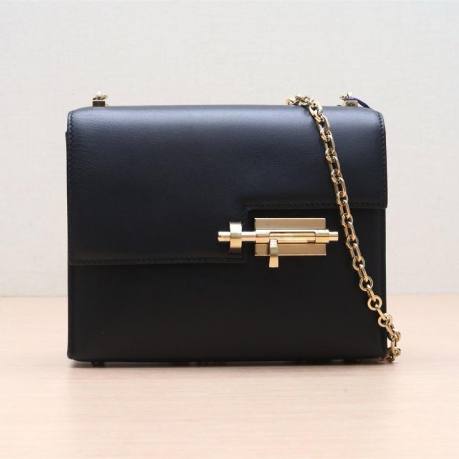 HERMES(愛馬仕) Verrou 手槍包 插銷包 17 89黑色 Box皮 Y刻 金扣-0