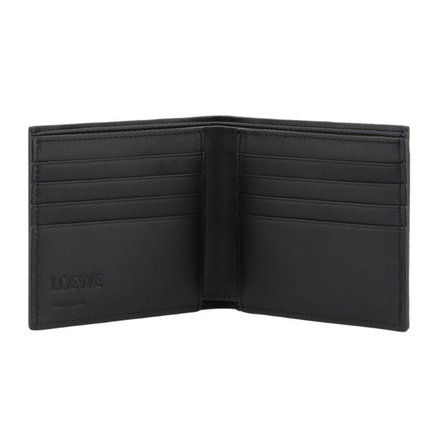 【LOEWE 羅威】Bifold 小牛皮 壓紋 燙銀標誌 雙摺 皮夾 卡夾 短夾 黑色 C779302X02-2