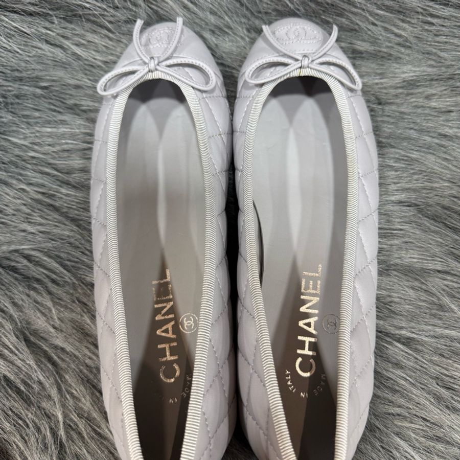 Chanel G26250 灰藍色 羊皮 38號 娃娃鞋 芭蕾舞鞋 休閒鞋 平底鞋-12