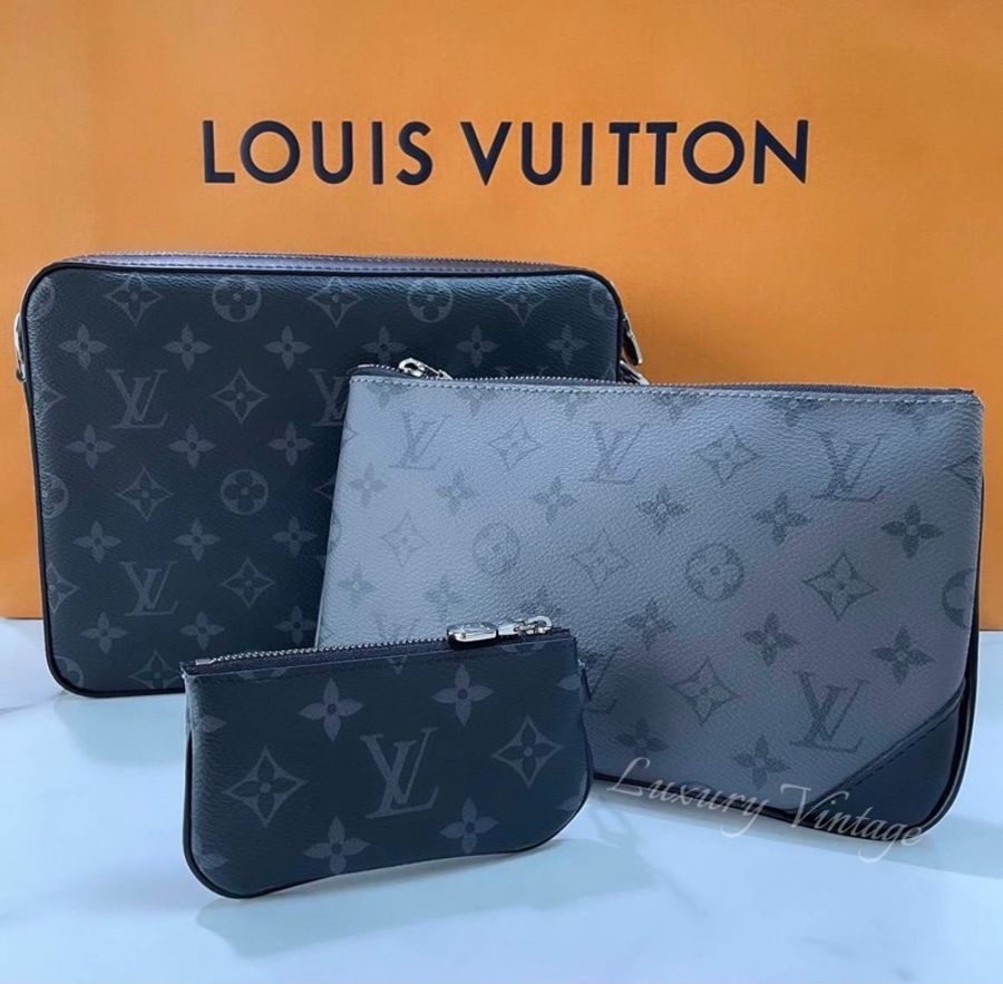 【全新全配/序號】Louis Vuitton 路易威登 LV 三合一郵差包 Trio 斜背包 黑武士 灰色/黑色 M69443-3