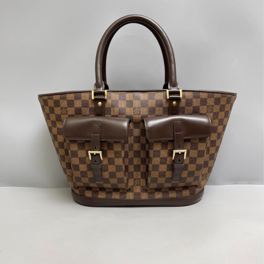 LV manosque棕棋盤格菜籃子手提包-0