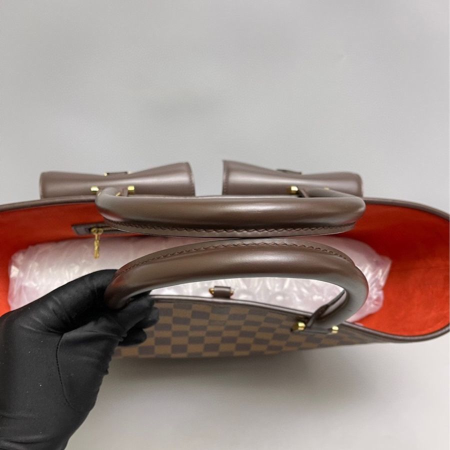 LV manosque棕棋盤格菜籃子手提包-5