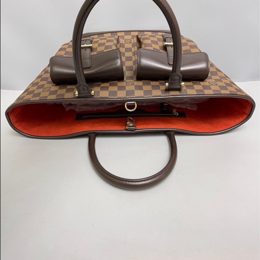 LV manosque棕棋盤格菜籃子手提包-6