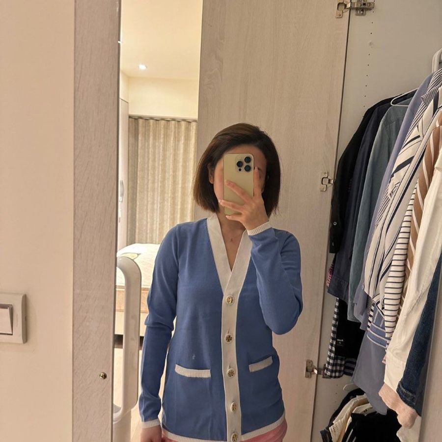 全新 原價$17000多 Tory Burch 經典減齡滾邊撞色針織開襟外套 針織開衫 S-0