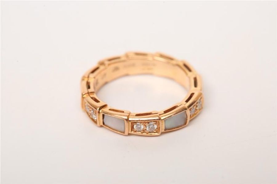 BVLGARI(寶格麗) SERPENTI 蛇戒 貝母單排 間鑽戒指 玫瑰金-1