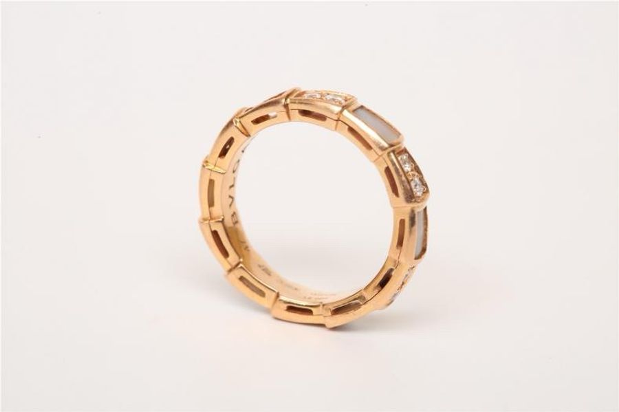 BVLGARI(寶格麗) SERPENTI 蛇戒 貝母單排 間鑽戒指 玫瑰金-2