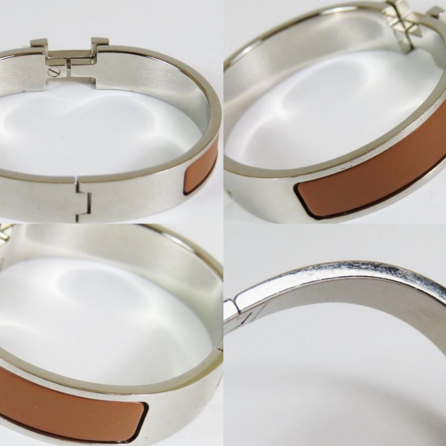 【巴黎站二手名牌專賣店】*現貨*HERMES 愛馬仕 真品*Clic H LOGO銀H霧面咖色手環-2