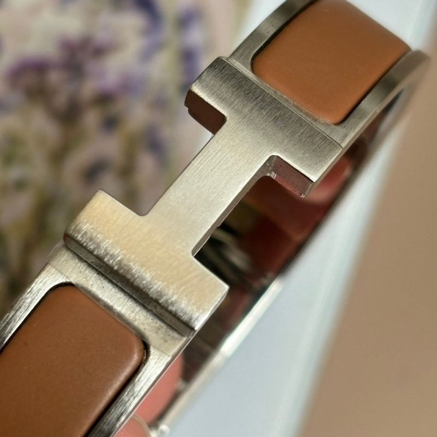 ::HERMES:: Clic H LOGO銀H霧面咖色手環-6