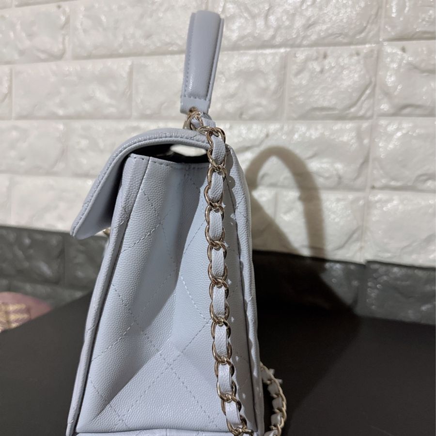 Chanel Handle 藍灰色 小牛皮 手提包 肩背包-7