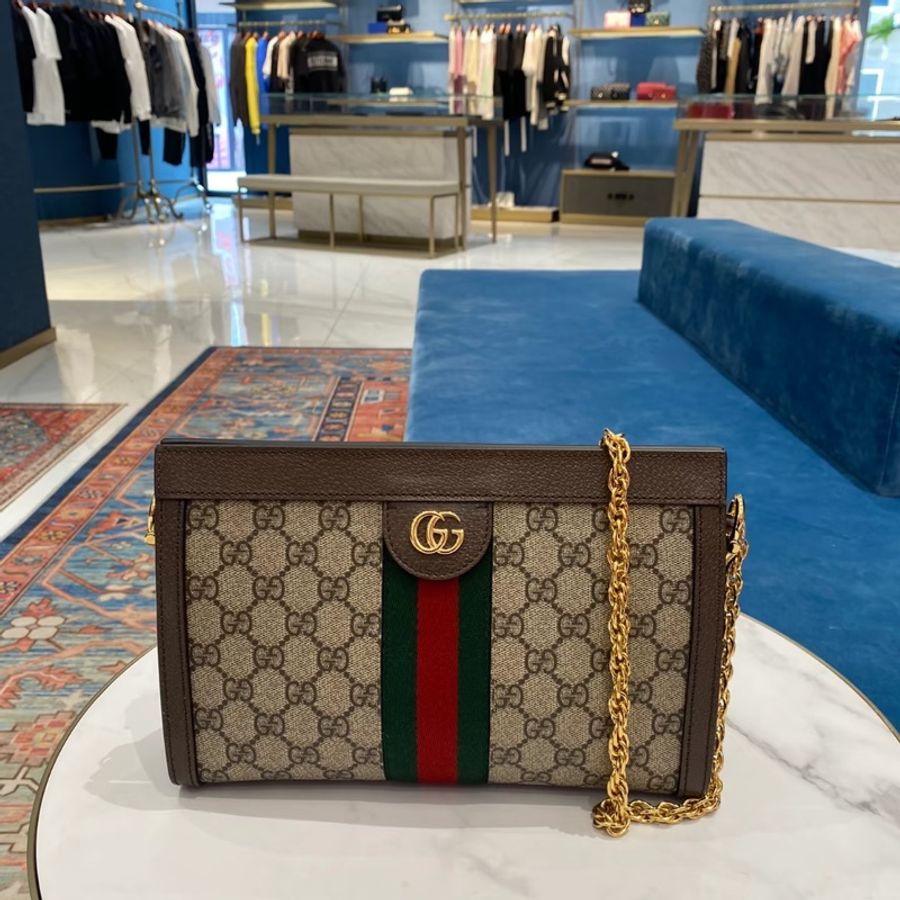 【GUCCI 古馳】Ophidia GG Supreme 金鏈 方型 夾子包 鏈條包 肩背包 503877-0