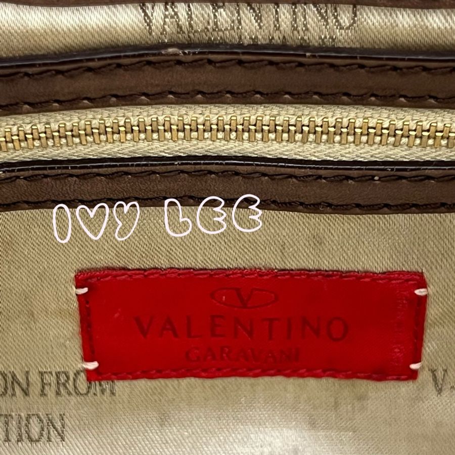 VALENTINO(缺貨中、勿下單)復古V 金色標誌 手提包 肩背包 棕色老花 二手精品-11