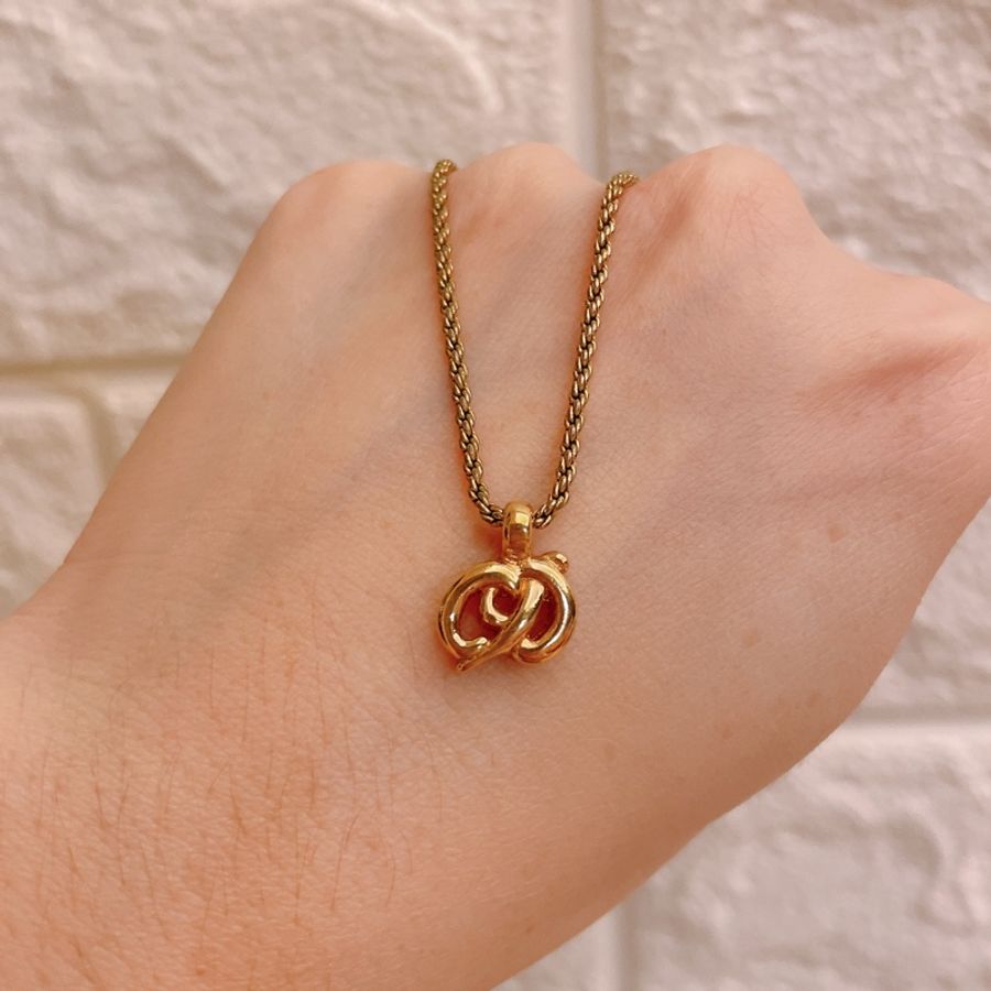 激甜特惠正品✨Dior vintage CD草寫字母絕版鍍金項鍊-5