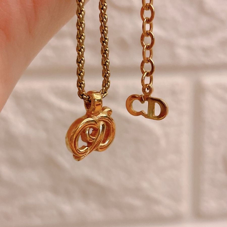 激甜特惠正品✨Dior vintage CD草寫字母絕版鍍金項鍊-6