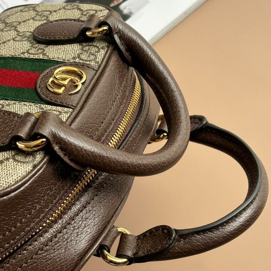 ::GUCCI:: Ophidia帆布紅綠織帶Mini保齡球包 手提斜背包-10
