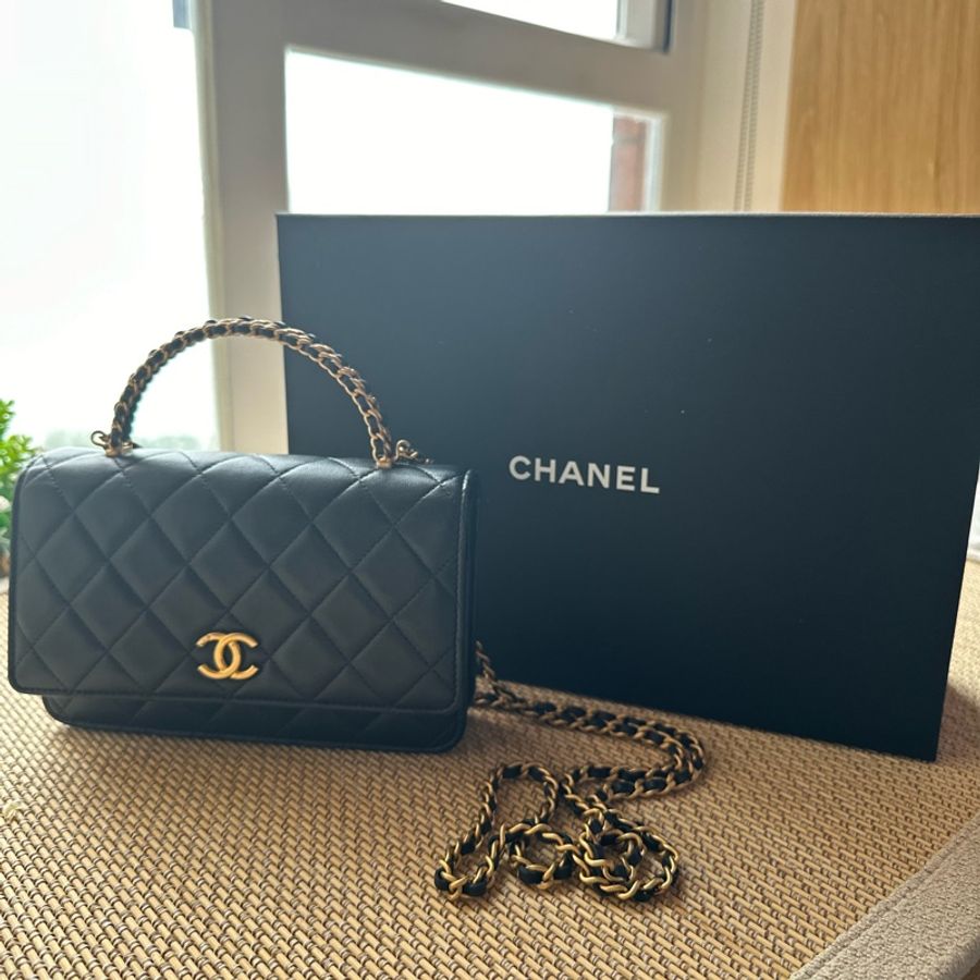 Chanel Wallet On Chain With Handle - Navy Blue & Gold-Tone Metal-0