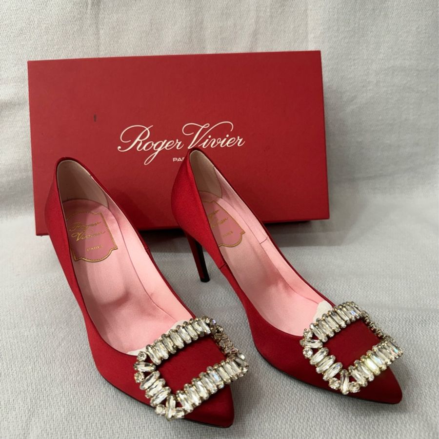 Roger Vivier 紅色水晶方釦跟鞋 35號-5