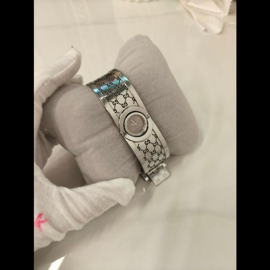 TK1360 GUCCI 古馳復古純鋼手鈪或手錶兩用電子錶VINTAGE SILVER TOILE BRACELET WATCH QZ-14