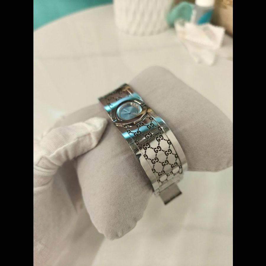 TK1360 GUCCI 古馳復古純鋼手鈪或手錶兩用電子錶VINTAGE SILVER TOILE BRACELET WATCH QZ-17