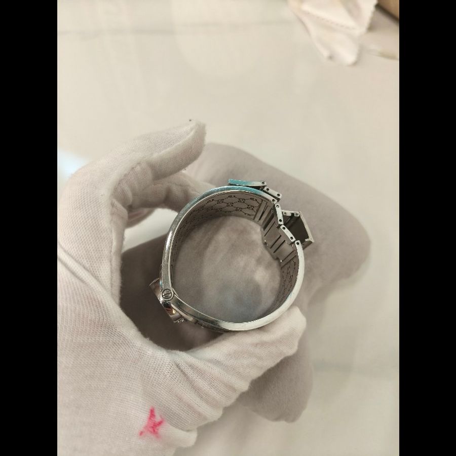 TK1360 GUCCI 古馳復古純鋼手鈪或手錶兩用電子錶VINTAGE SILVER TOILE BRACELET WATCH QZ-19